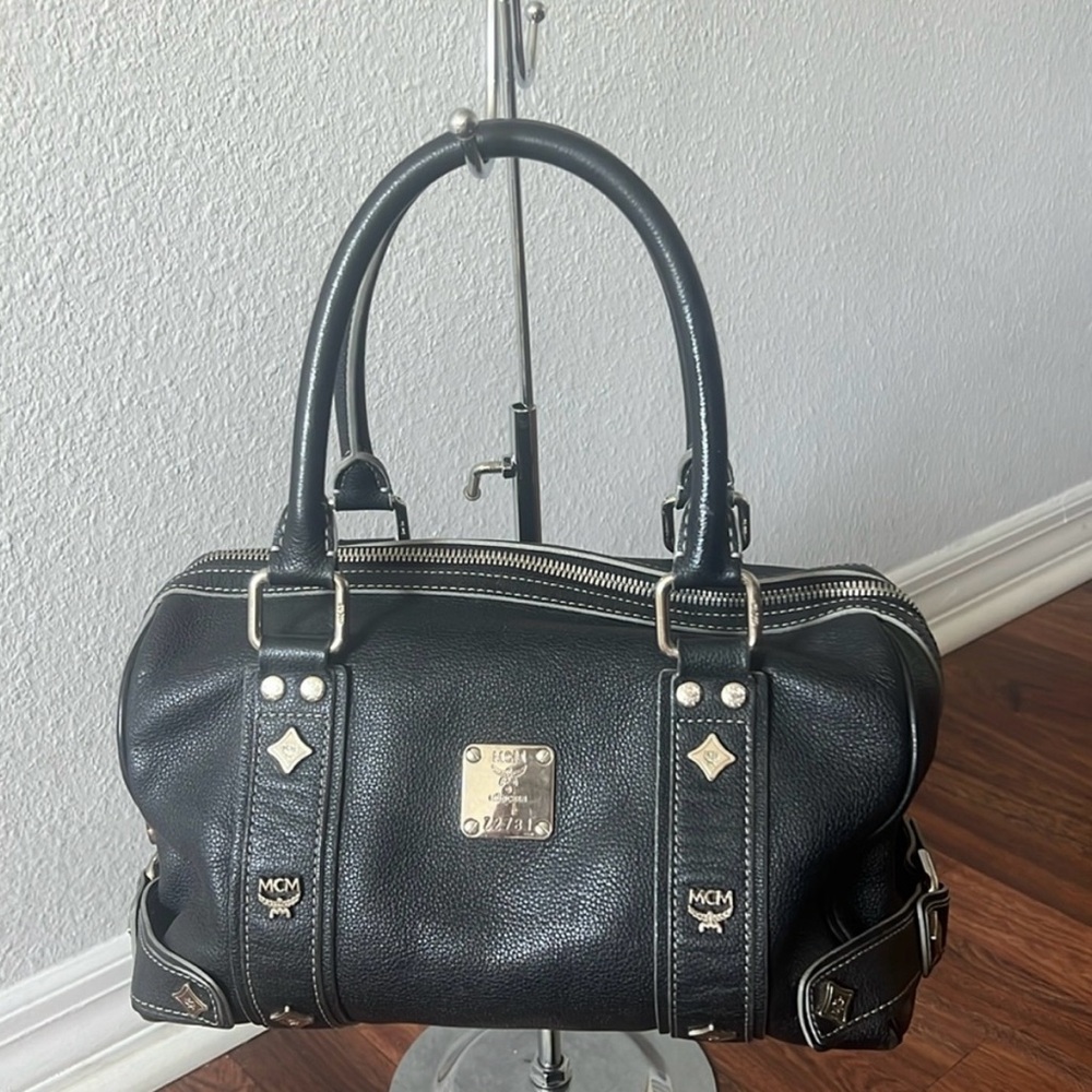 MCM Black Satchel with Silver Hardware